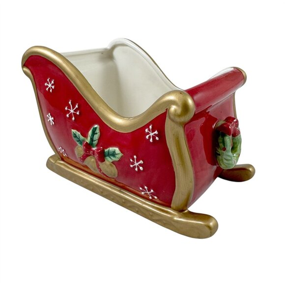 Fitz and Floyd Christmas Holiday Sleigh Ceramic Festive Bells Red and Gold - Picture 1 of 7